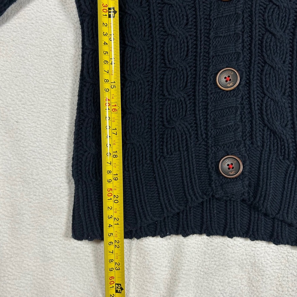 Hollister Cable Knit Hoodie Women's Medium Cardigan Sweater Y2K Chunky Cozy - Picture 7 of 7